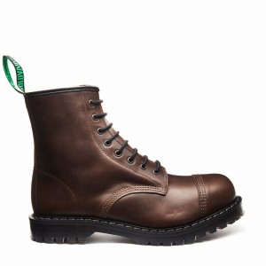 Solovair Gaucho Crazy Horse 8 Eye Steel Toe Uomo Stivali Derby Marroni | SC8-1550-CH-G-060