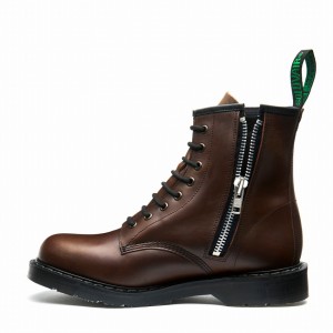 Solovair Gaucho Crazy Horse 8 Eye Zip Uomo Stivali Derby Marroni | S8-551-CH-ZIP-G-030