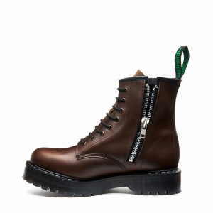 Solovair Gaucho Crazy Horse 8 Eye Zipped Platform Donna Stivali Derby Marroni | S8-551-CH-ZIP-HIGH-G-030