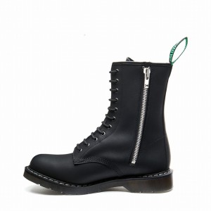 Solovair Greasy 11 Eye Zip Uomo Stivali Derby Nere | S11-981-BG-ZIP-G-030