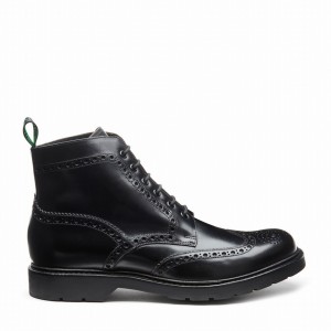 Solovair Greasy 6 Eye Derby Uomo Stivali Brogue Nere | LS6-019-BG-B-060