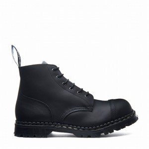 Solovair Greasy 6 Eye Steel Toe Capped Uomo Stivali Derby Nere | GF6-1710-BG-030