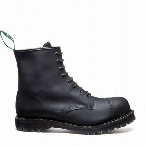 Solovair Greasy 8 Eye Steel Toe Uomo Stivali Derby Nere | SC8-1550-BG-G-060