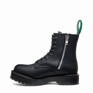 Solovair Greasy 8 Eye Zipped Platform Donna Stivali Derby Nere | S8-551-BG-ZIP-HIGH-G-030