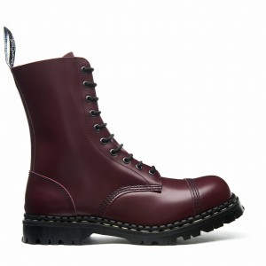 Solovair Hi-Shine 10 Eye Steel Toe Capped Donna Stivali Derby Rosse | GF10-1980-OX-035