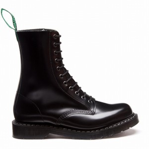 Solovair Hi-Shine 11 Eye Uomo Stivali Derby Nere | S11-981-BK-G-035