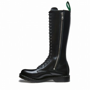 Solovair Hi-Shine 20 Eye Zip Uomo Stivali Derby Nere | S20-20-BK-ZIP-G-030