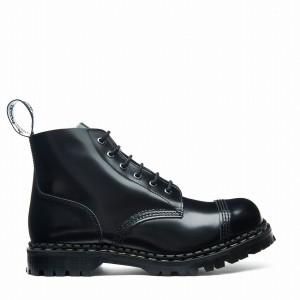 Solovair Hi-Shine 6 Eye Steel Toe Capped Uomo Stivali Derby Nere | GF6-1710-BK-030