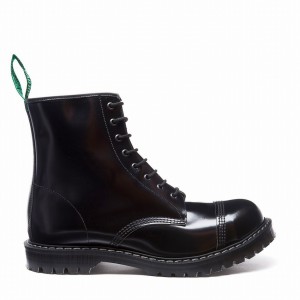 Solovair Hi-Shine 8 Eye Steel Toe Uomo Stivali Derby Nere | SC8-1550-BK-G-070