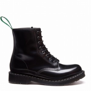 Solovair Hi-Shine 8 Eye Uomo Stivali Derby Nere | S8-551-BK-G-030