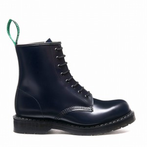 Solovair Hi-Shine 8 Eye Uomo Stivali Derby Blu Marino | S8-551-NV-G-035