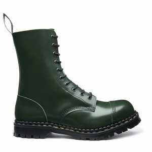 Solovair Hi Shine 10 Eye Steel Toe Capped Donna Stivali Derby Verdi | GF10-1980-GN-035