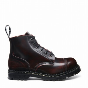 Solovair Rub-Off 6 Eye Steel Toe Capped Uomo Stivali Derby Bordeaux | GF6-1710-BUR-RO-030