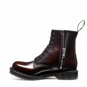 Solovair Rub-Off 8 Eye Zip Uomo Stivali Derby Bordeaux | S8-551-BUR-ZIP-G-045