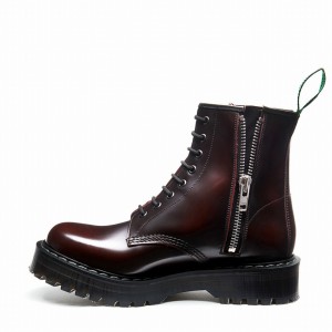 Solovair Rub-Off 8 Eye Zipped Platform Donna Stivali Derby Bordeaux | S8-551-BUR-ZIP-HIGH-G-030