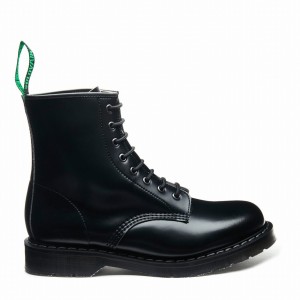 Solovair Vegan Hi-Shine 8 Eye Donna Stivali Derby Nere | VS8-551-BK-SM-VEG-G-035