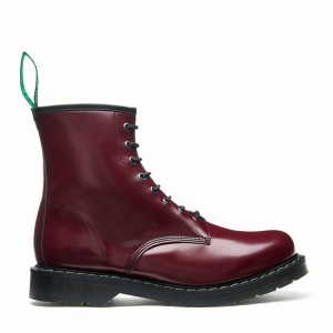 Solovair Vegan Hi-Shine 8 Eye Uomo Stivali Derby Rosse | VS8-551-OX-VEG-G-040