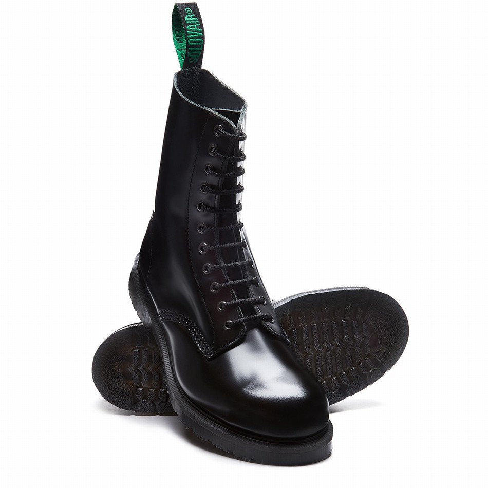 Solovair 11 Eye Steel Toe Uomo Stivali Derby Nere | 11-1981-BK-060