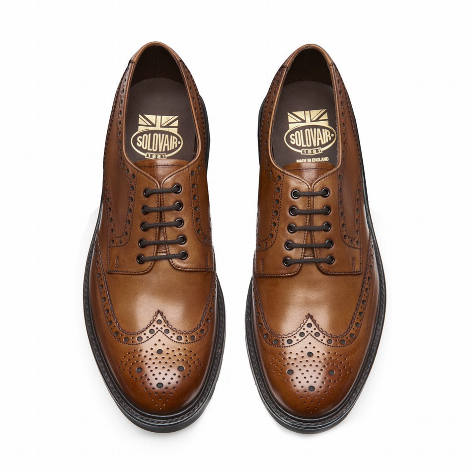 Solovair 5 Eye Gibson Uomo Scarpe Brogue Marroni | LS5-813-TAN-B-060