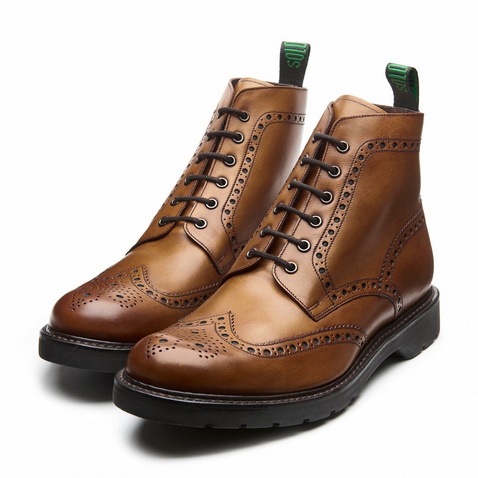 Solovair 6 Eye Derby Uomo Stivali Brogue Marroni | LS6-019-TAN-B-060