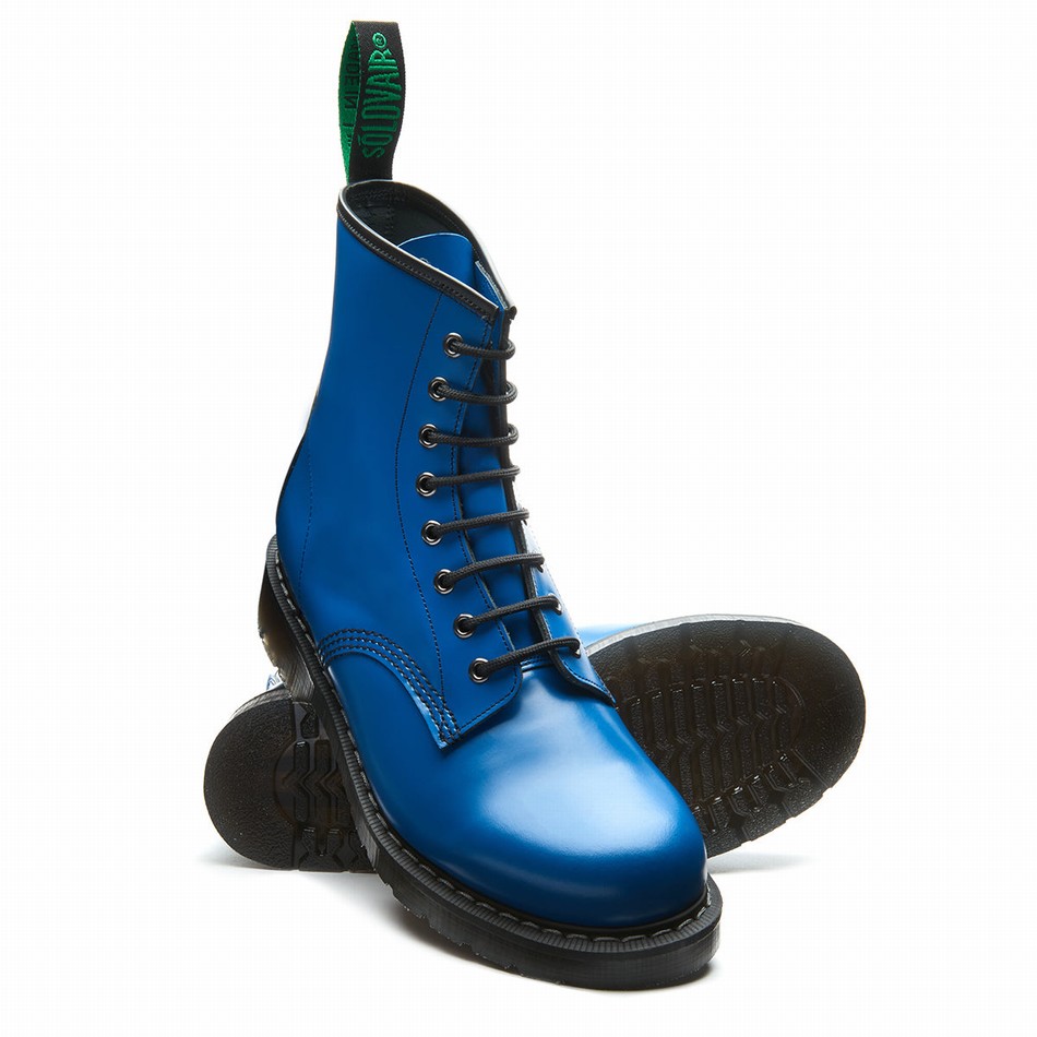 Solovair 8 Eye Donna Stivali Derby Blu | S8-551-BL-EL-G-075