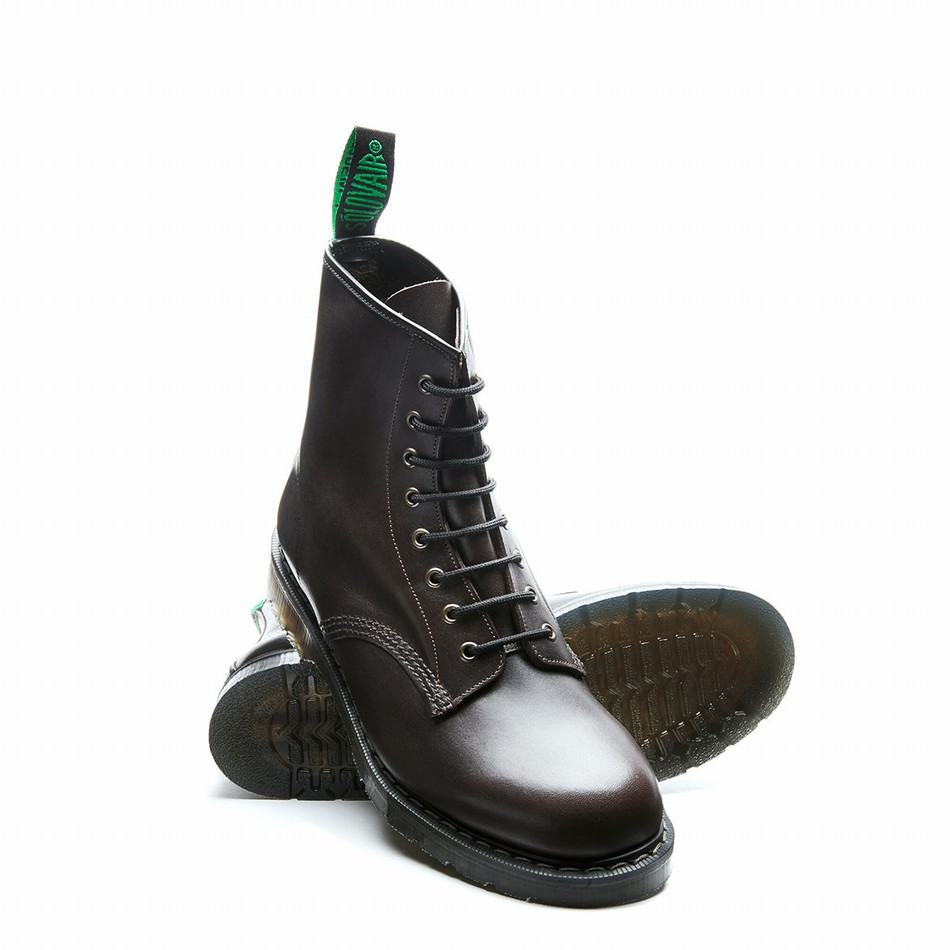 Solovair 8 Eye Uomo Stivali Derby Marroni | S8-551-BNG-G-040