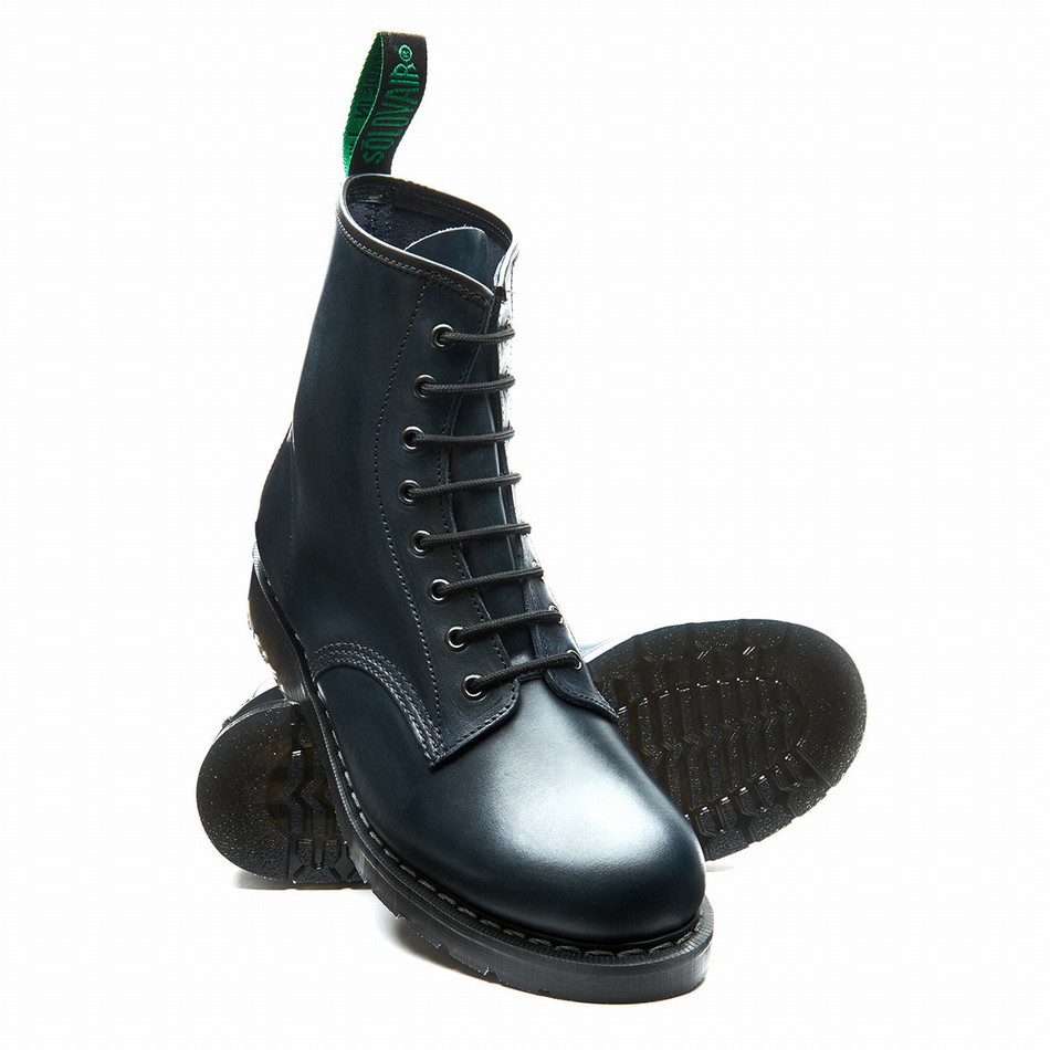 Solovair Gaucho 8 Eye Uomo Stivali Derby Blu Marino | S8-551-CH-BL-G-030