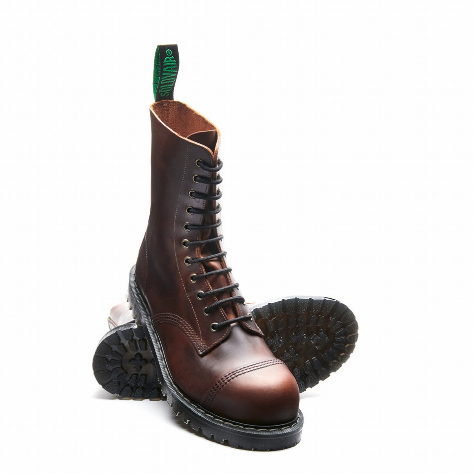 Solovair Gaucho Crazy Horse 11 Eye Steel Toe Uomo Stivali Derby Marroni | SC11-1980-CH-G-060