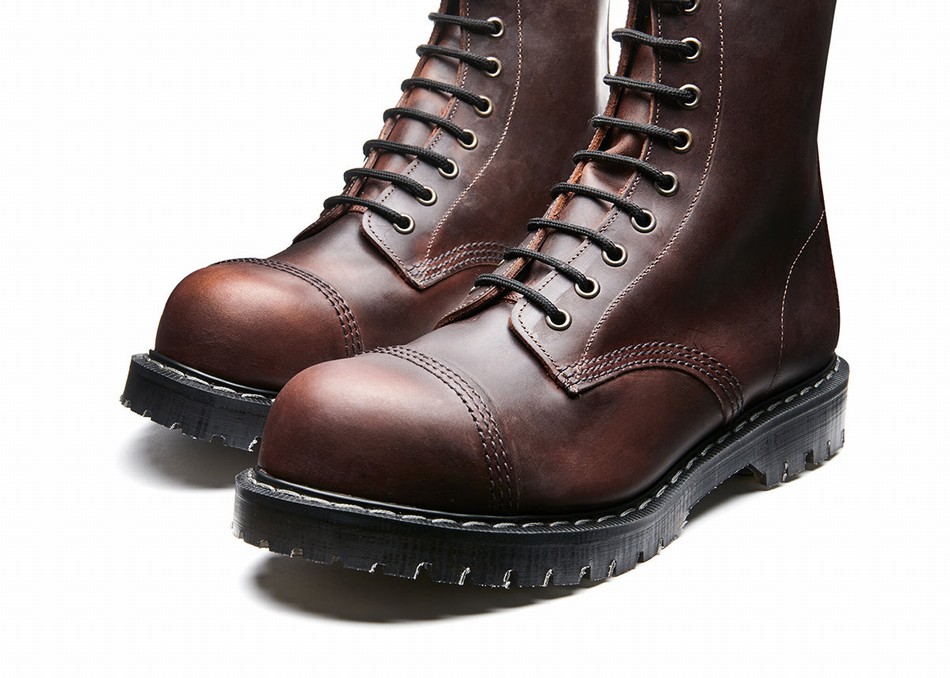 Solovair Gaucho Crazy Horse 11 Eye Steel Toe Uomo Stivali Derby Marroni | SC11-1980-CH-G-060