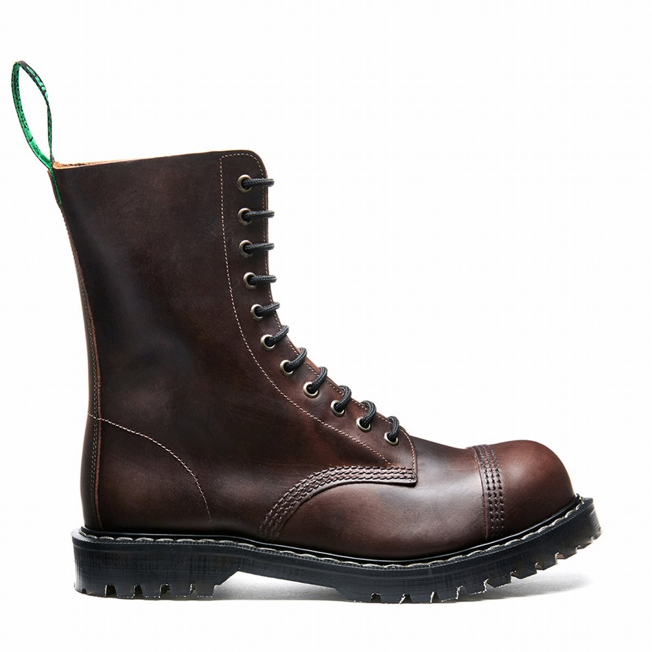 Solovair Gaucho Crazy Horse 11 Eye Steel Toe Uomo Stivali Derby Marroni | SC11-1980-CH-G-060