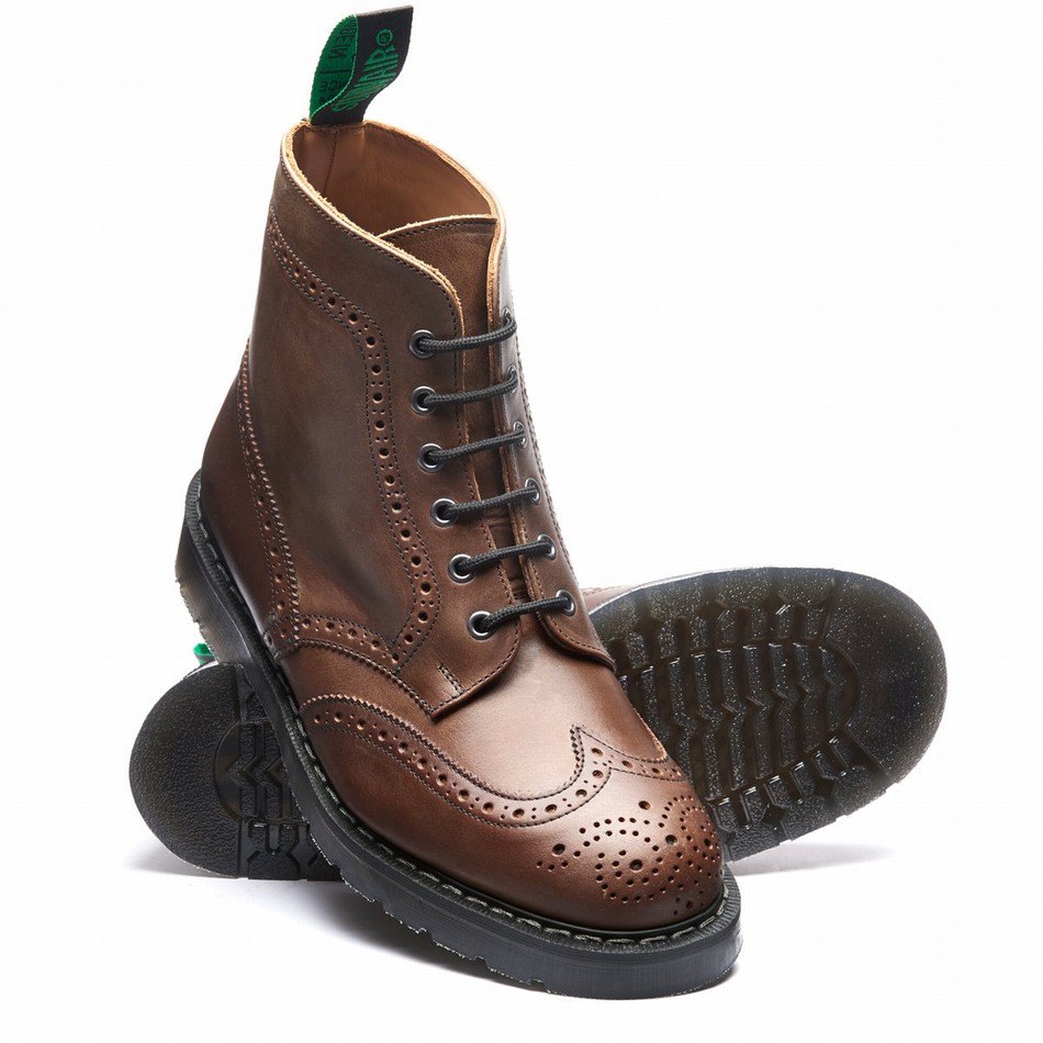 Solovair Gaucho Crazy Horse 6 Eye Donna Stivali Brogue Marroni | S6-019-CH-G-030
