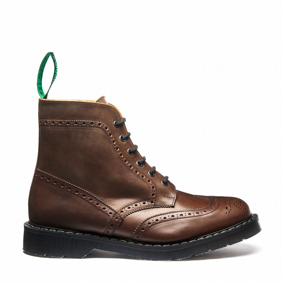 Solovair Gaucho Crazy Horse 6 Eye Donna Stivali Brogue Marroni | S6-019-CH-G-030