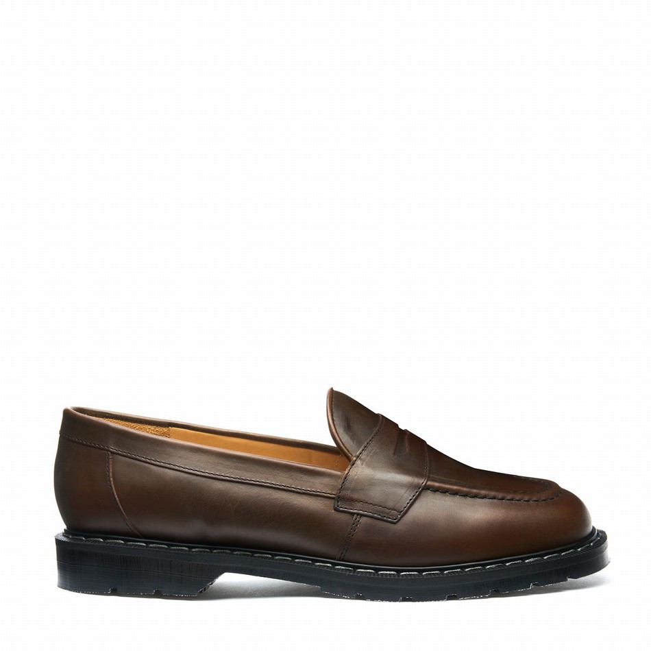 Solovair Gaucho Crazy Horse Penny Uomo Mocassini Marroni | S0-970-CH-G-030