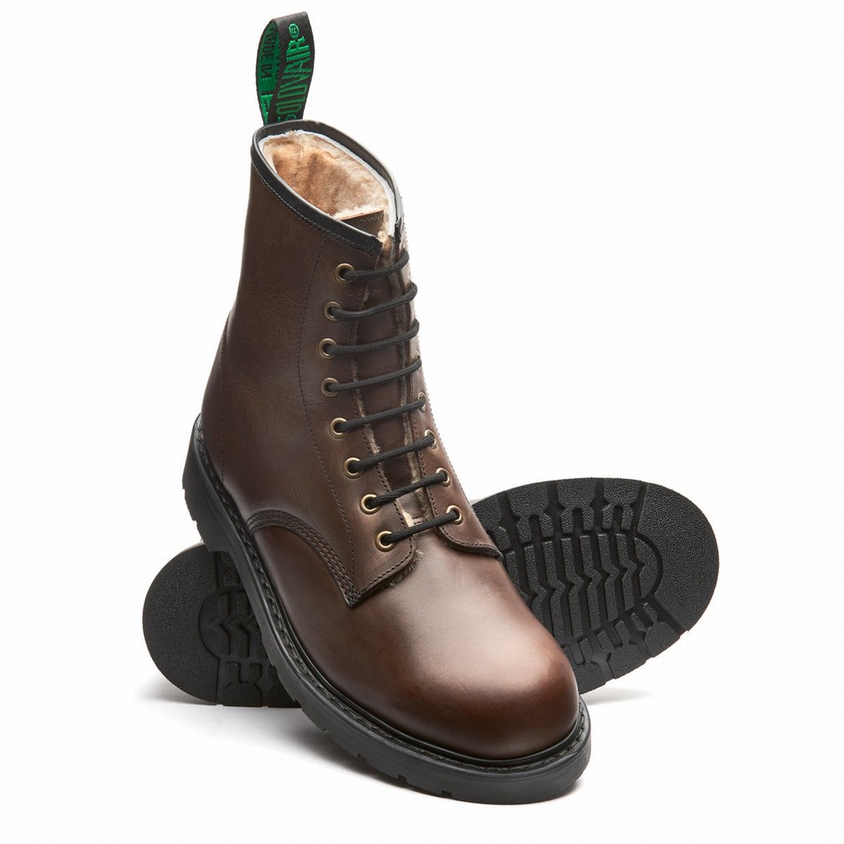Solovair Gaucho Crazy Horse Shearling Lined 8 Eye Uomo Stivali Derby Marroni | LS8-551-CH-SHE-B-055