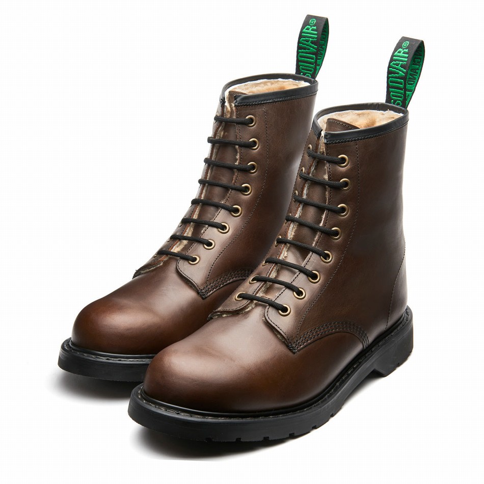 Solovair Gaucho Crazy Horse Shearling Lined 8 Eye Uomo Stivali Derby Marroni | LS8-551-CH-SHE-B-055