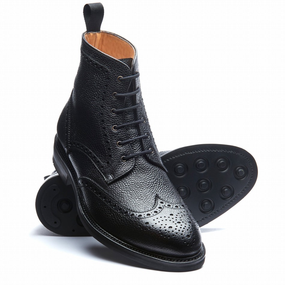 Solovair Grain-Calf 6 Eye Derby Uomo Stivali Brogue Nere | 019-BK-CC-065