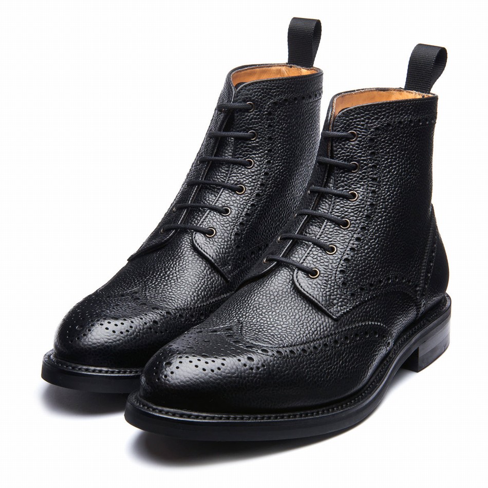 Solovair Grain-Calf 6 Eye Derby Uomo Stivali Brogue Nere | 019-BK-CC-065