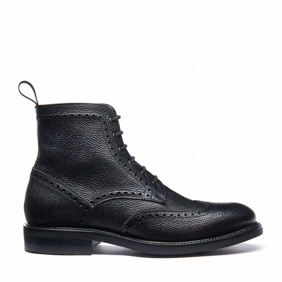 Solovair Grain-Calf 6 Eye Derby Uomo Stivali Brogue Nere | 019-BK-CC-065
