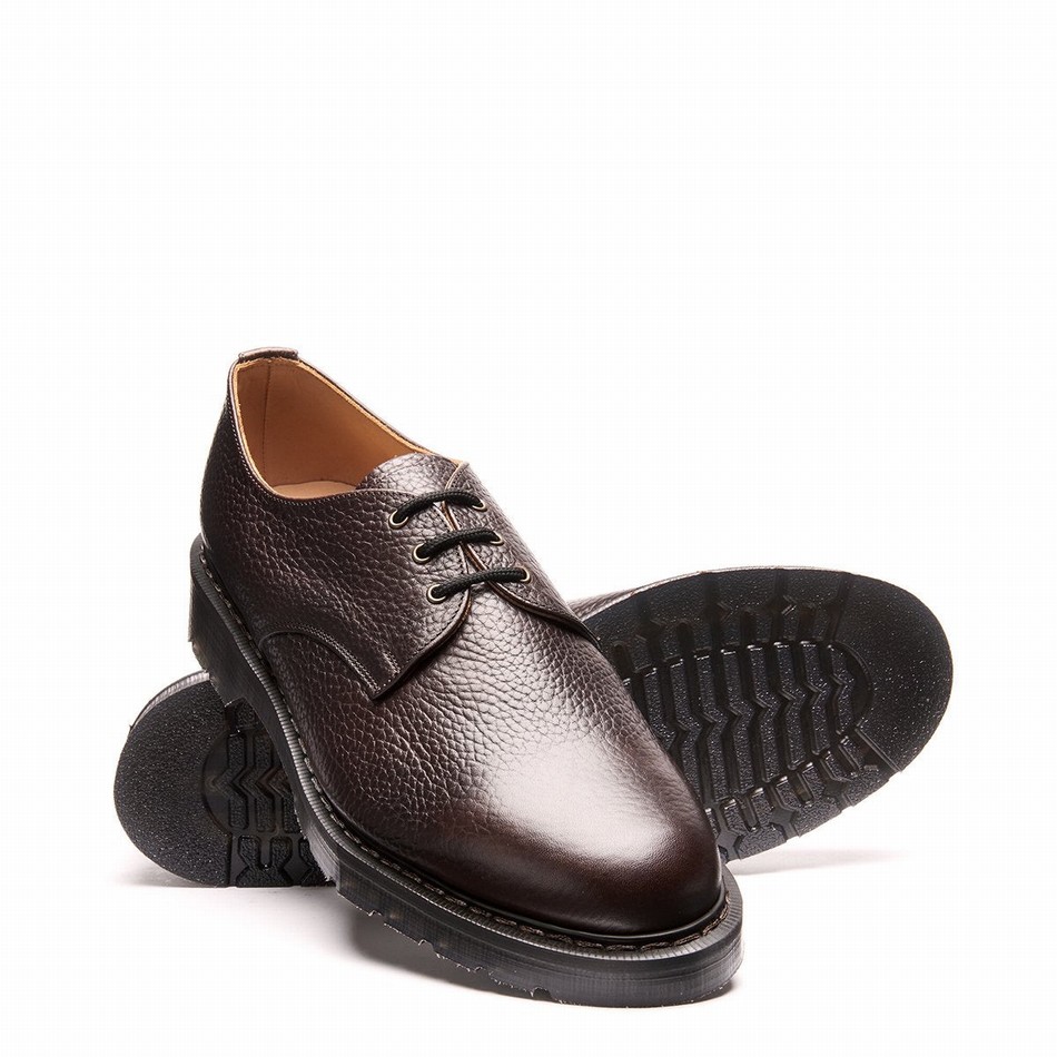 Solovair Grain 3 Eye Uomo Scarpe Gibson Marroni | S3-995-DKB-SOFTG-G-030