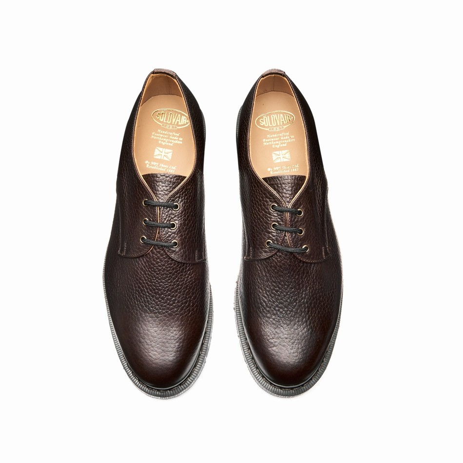 Solovair Grain 3 Eye Uomo Scarpe Gibson Marroni | S3-995-DKB-SOFTG-G-030