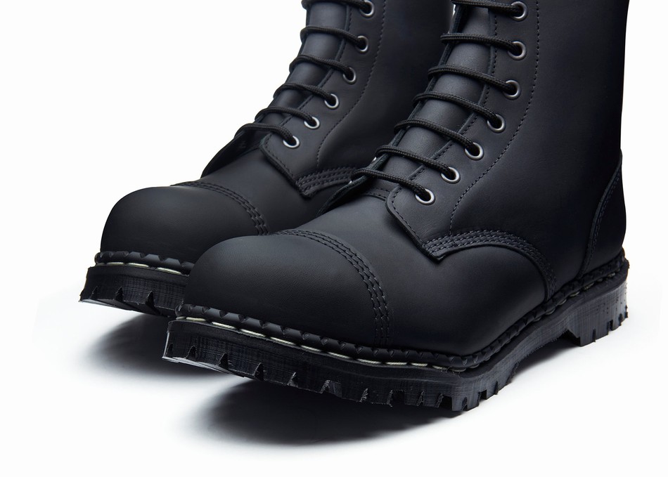 Solovair Greasy 10 Eye Steel Toe Capped Donna Stivali Derby Nere | GF10-1980-BG-040