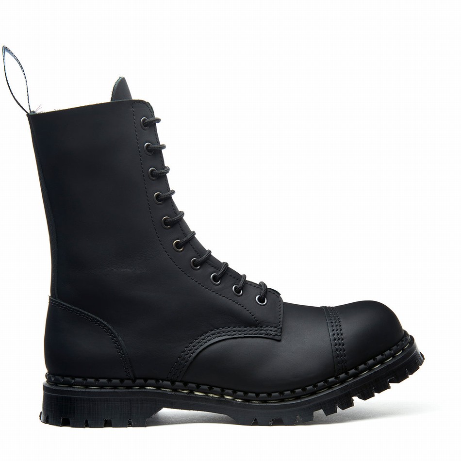 Solovair Greasy 10 Eye Steel Toe Capped Donna Stivali Derby Nere | GF10-1980-BG-040