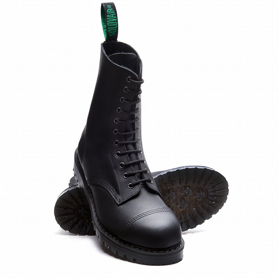 Solovair Greasy 11 Eye Steel Toe Uomo Stivali Derby Nere | SC11-1980-BG-G-060
