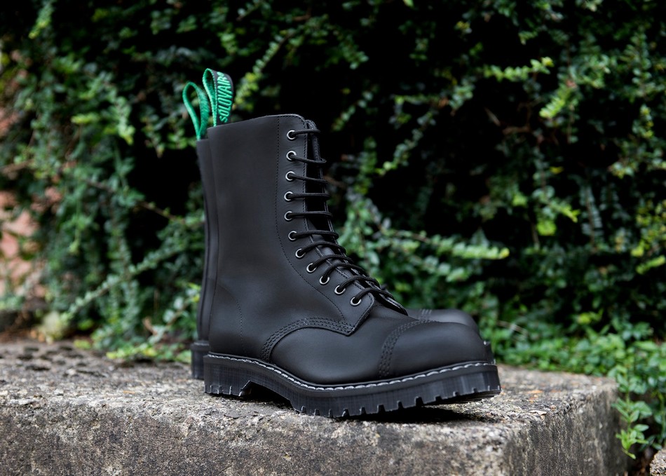 Solovair Greasy 11 Eye Steel Toe Uomo Stivali Derby Nere | SC11-1980-BG-G-060