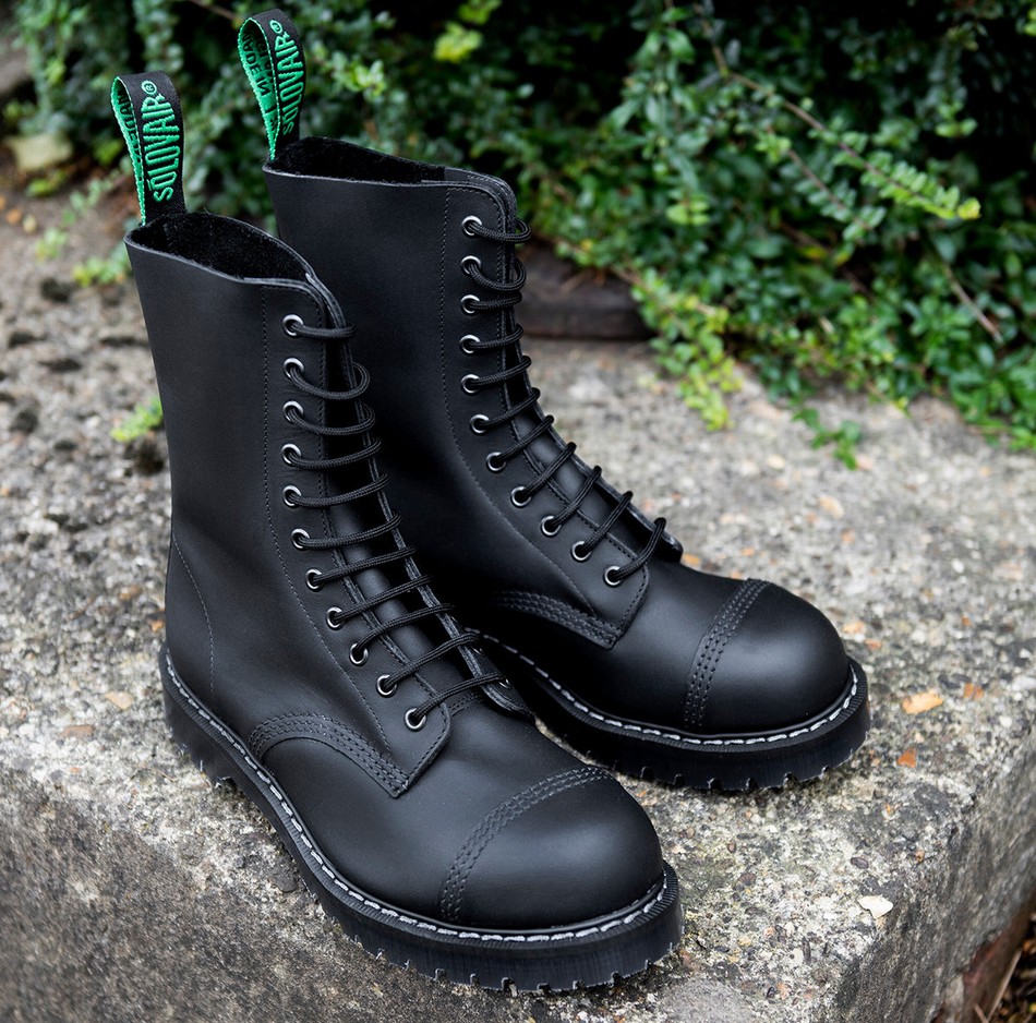 Solovair Greasy 11 Eye Steel Toe Uomo Stivali Derby Nere | SC11-1980-BG-G-060