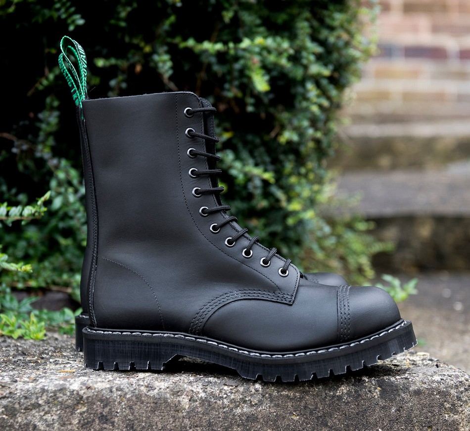 Solovair Greasy 11 Eye Steel Toe Uomo Stivali Derby Nere | SC11-1980-BG-G-060
