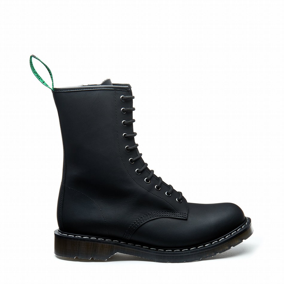 Solovair Greasy 11 Eye Zip Uomo Stivali Derby Nere | S11-981-BG-ZIP-G-030