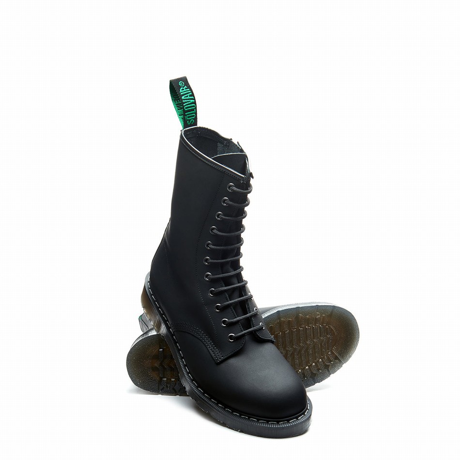 Solovair Greasy 11 Eye Zip Uomo Stivali Derby Nere | S11-981-BG-ZIP-G-030