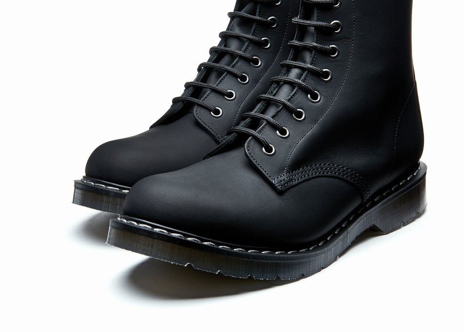 Solovair Greasy 11 Eye Zip Uomo Stivali Derby Nere | S11-981-BG-ZIP-G-030