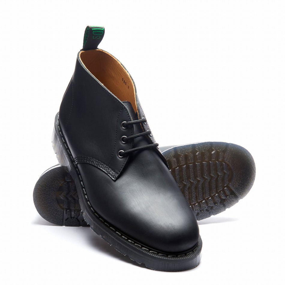 Solovair Greasy 3 Eye Uomo Stivali Chukka Nere | S3-080-BG-G-030